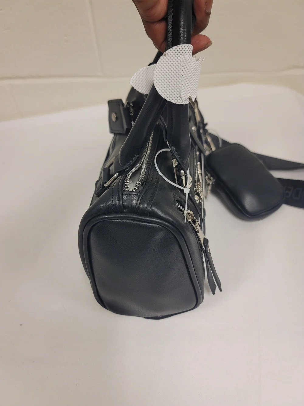 NYC Black Leather Satchel with Detachable Strap